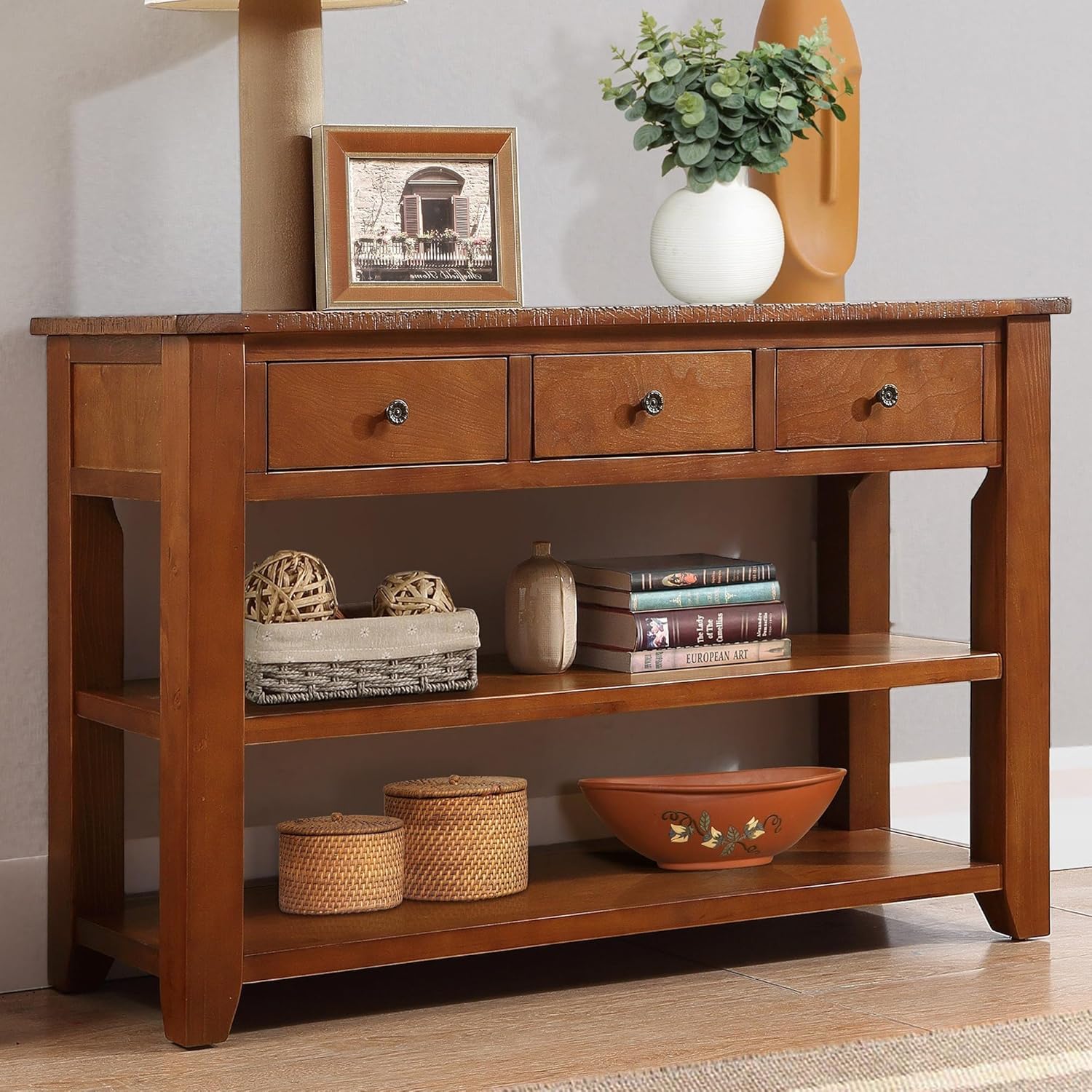 Farmhouse Wood Entry Console Table 48-Inch Modern Sofa Entryway Table with Drawers and Storage