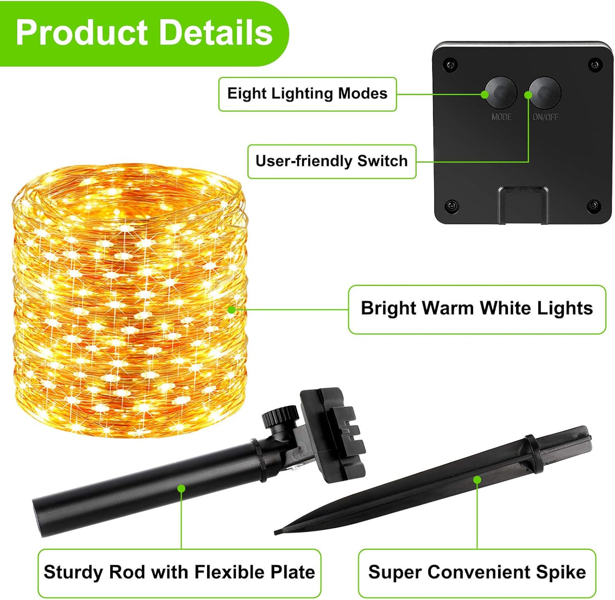 Outdoor Solar String Lights Waterproof 288Ft, 4-Pack Each 72FT 200 LED Solar Powered Fairy Lights
