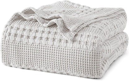 PHF 100% Cotton Waffle Weave Blanket King Size, Soft Lightweight Breathable Cozy Summer Blankets