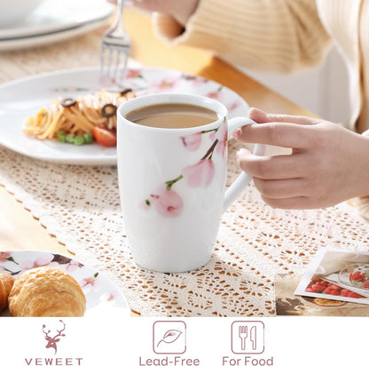 VEWEET Large Coffee Mugs Set of 6, 16 OZ Coffee Cups Set with Handle, Floral Mug Sets Ceramic Cup