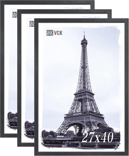 VCK 27x40 Solid Wood Poster Frames Set of 3, Exclusive Woodgrain Black Picture Frame, Wall Mounting