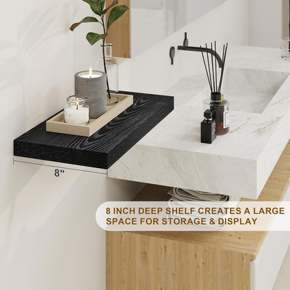 Fun Memories Black Floating Shelves 16 Inch Long, 8 Deep Floating Shelf Wall Mounted, 16 x 8 Inch