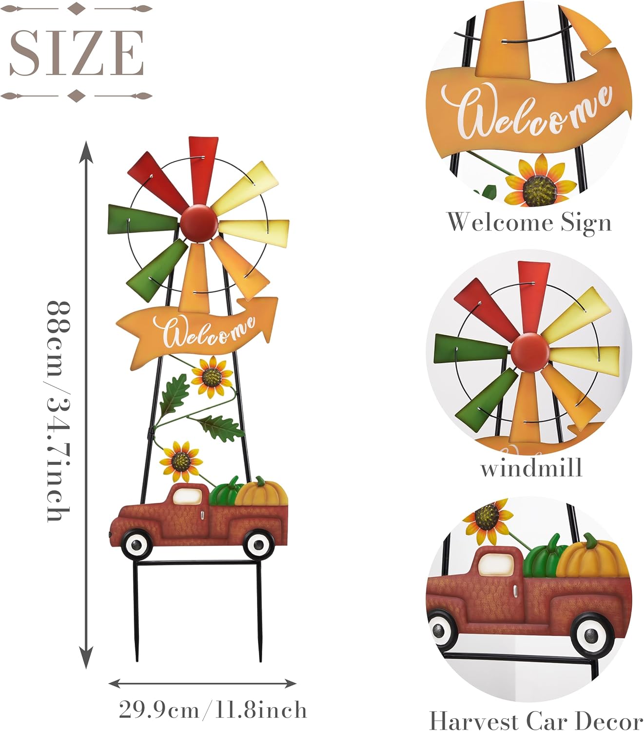 TERESA'S COLLECTIONS Fall Decor for Outdoor Home, Metal Pumpkin Fall Decorations Wind Spinner Yard