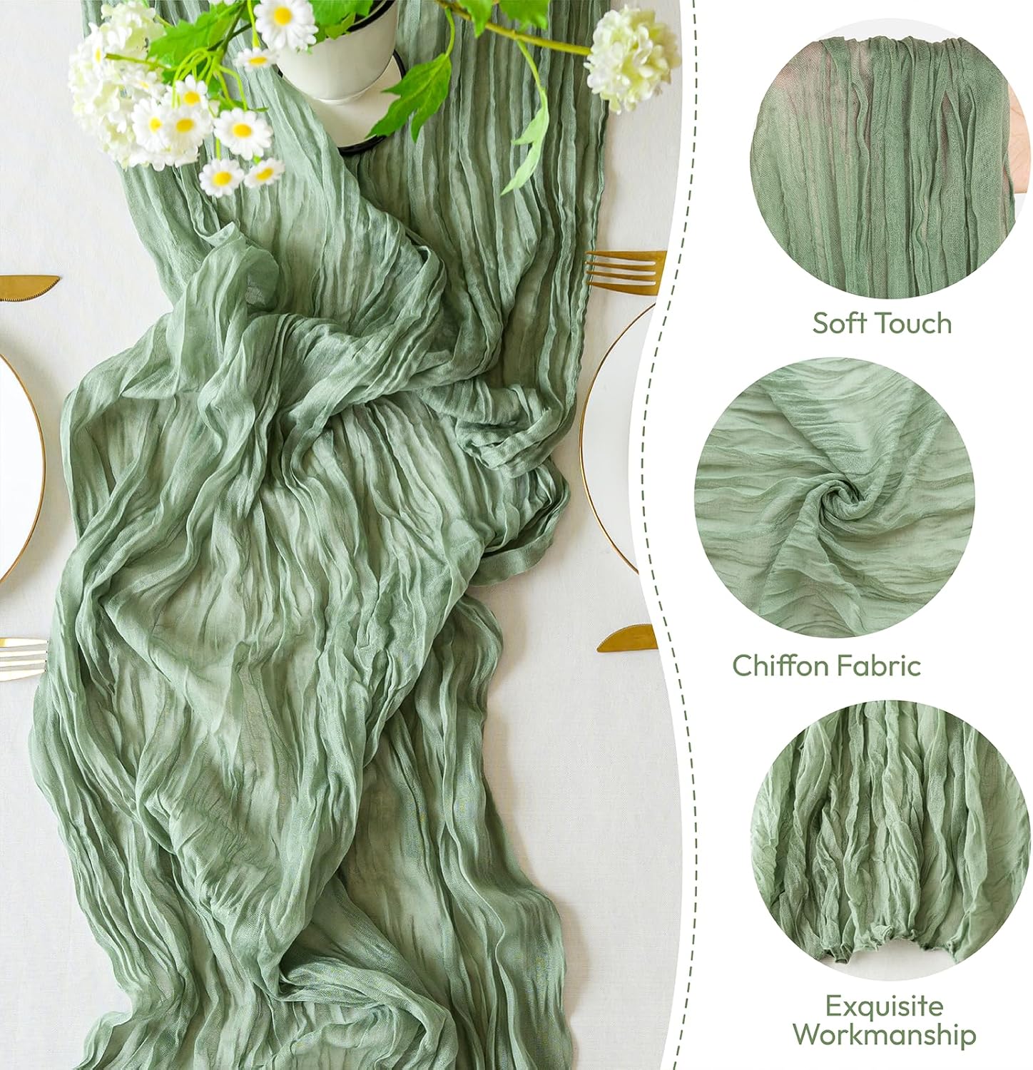 Sioloc 10 Pack Sage Green Cheesecloth Table Runner Fall Autumn Decor for Home 10ft Table Cloth for