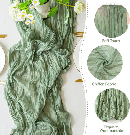 Sioloc 10 Pack Sage Green Cheesecloth Table Runner Fall Autumn Decor for Home 10ft Table Cloth for