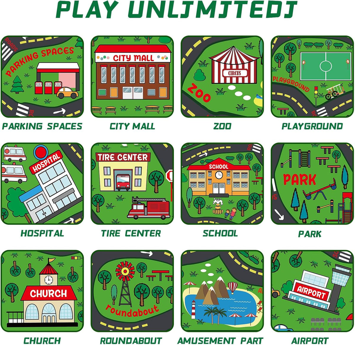 Kids Carpet Playmat Rug 6 x 9 ft Player Car Rug, City Life Traffic Road Map Mat Educational Game