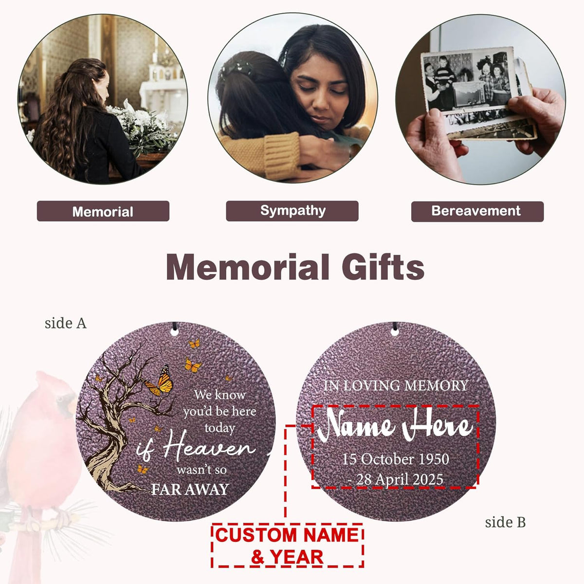 Cardinal Sympathy Wind Chimes Personalized, Windchimes in Memory of a Loved One/Mother, Sympathy