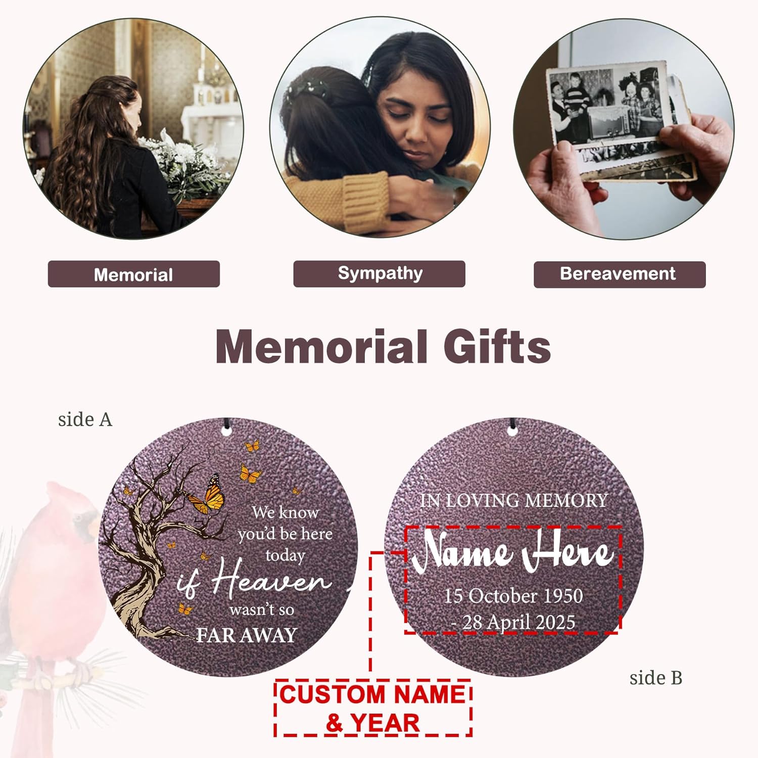 Cardinal Sympathy Wind Chimes Personalized, Windchimes in Memory of a Loved One/Mother, Sympathy