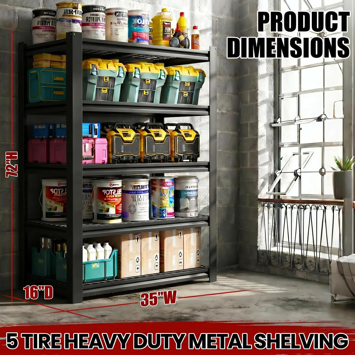FOSTOKO 72" H Heavy Duty Garage Shelving, Metal Storage Shelves, 5 Tier Adjustable Storage Shelves