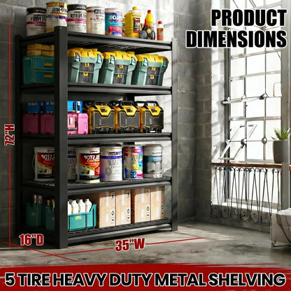 FOSTOKO 72" H Heavy Duty Garage Shelving, Metal Storage Shelves, 5 Tier Adjustable Storage Shelves