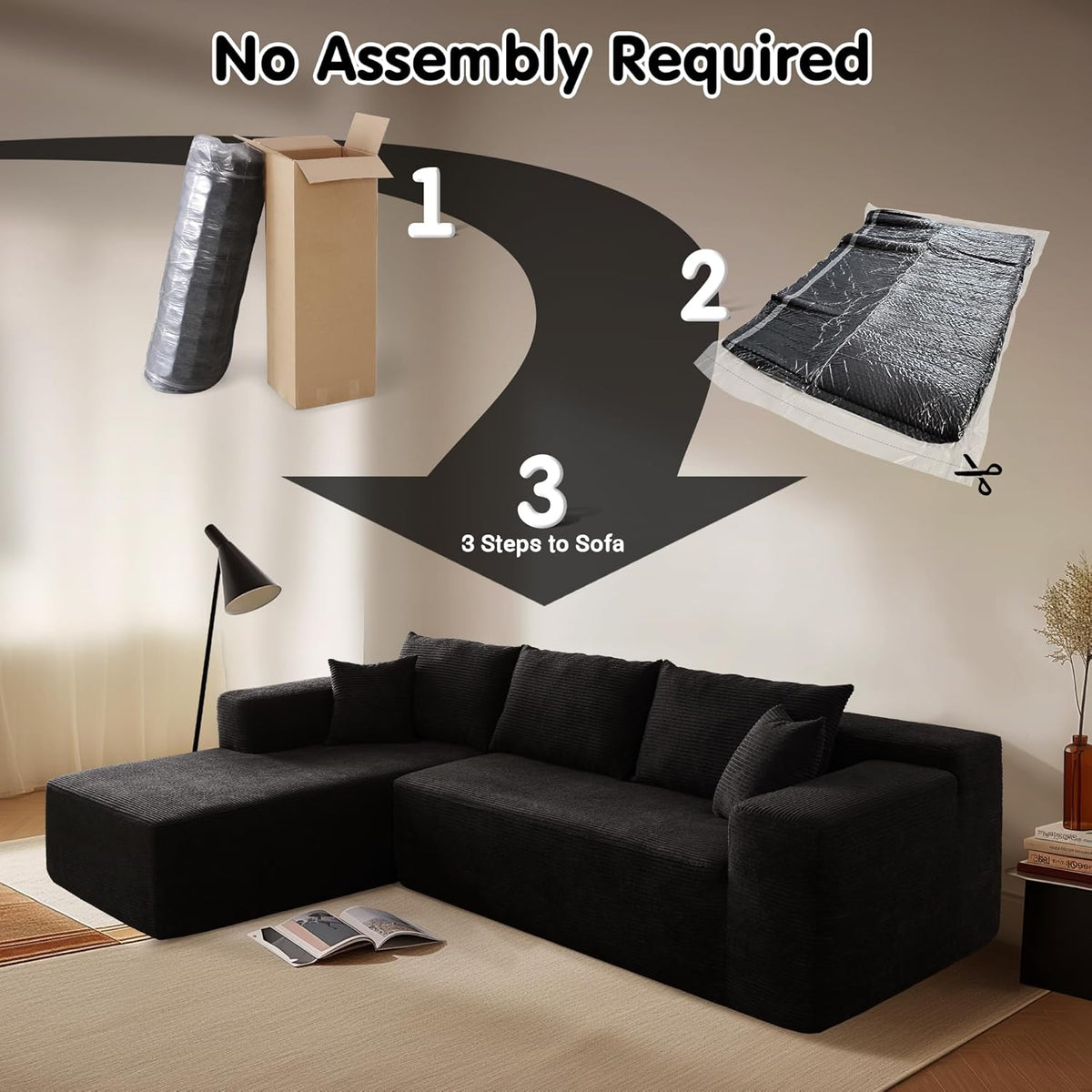 ovios 104" Cloud Sectional Couch with L-Shape Chaise,Modern Modular Sofa with Deep Seat