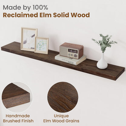 Floating Shelves for Wall Decor, 8 Inch Deep Rustic Solid Elm Wood Floating Shelves Wall Mounted