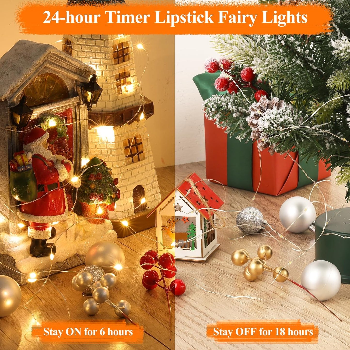 Lakumu 132FT(33 * 4) Fairy Lights Battery Operated, Rechargeable String Lights with Timer, Mini