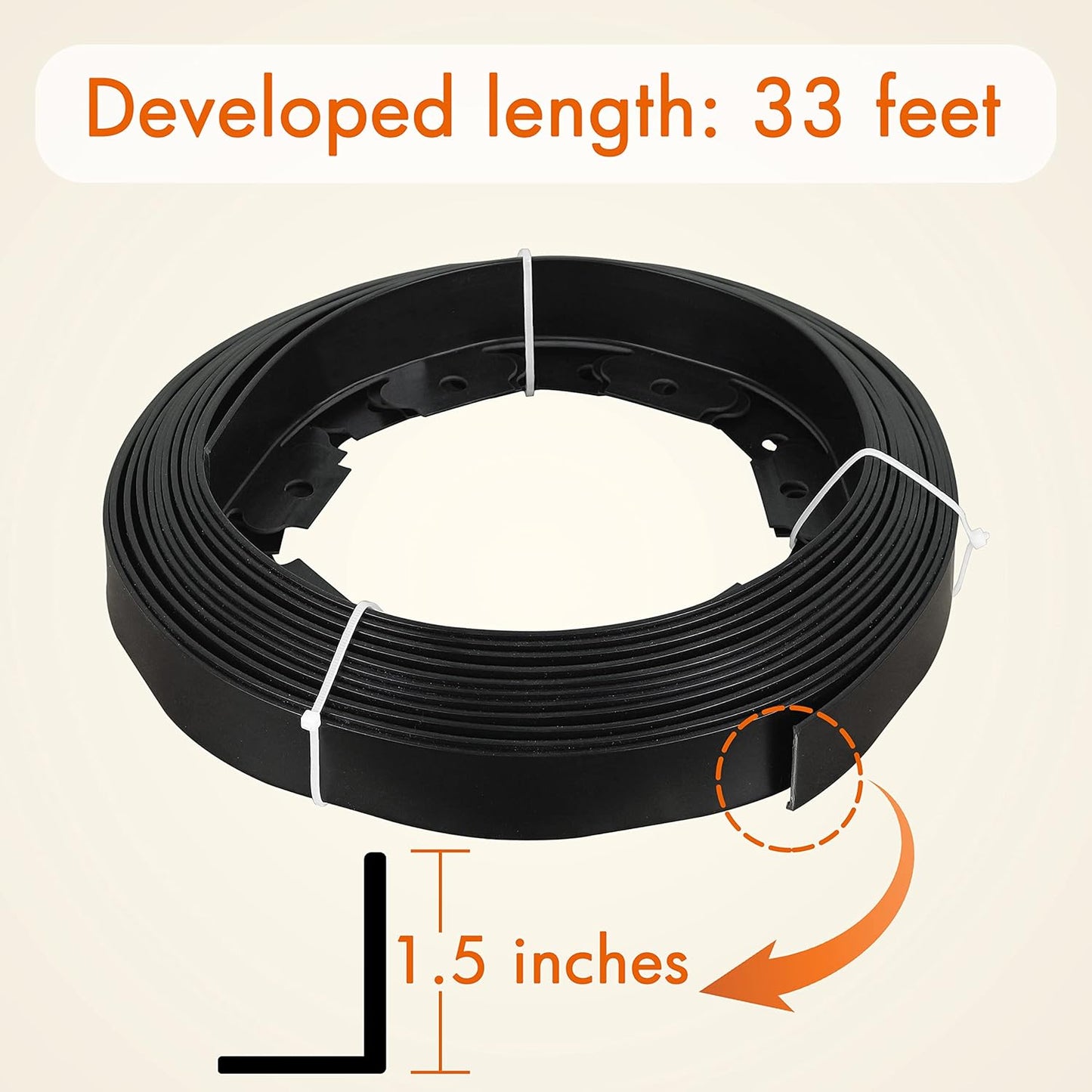 Gardzen 1.5" x 33' Landscape Edging Kit, Garden Edging Coil Comes with 40 Pcs Spikes, No Dig Lawn