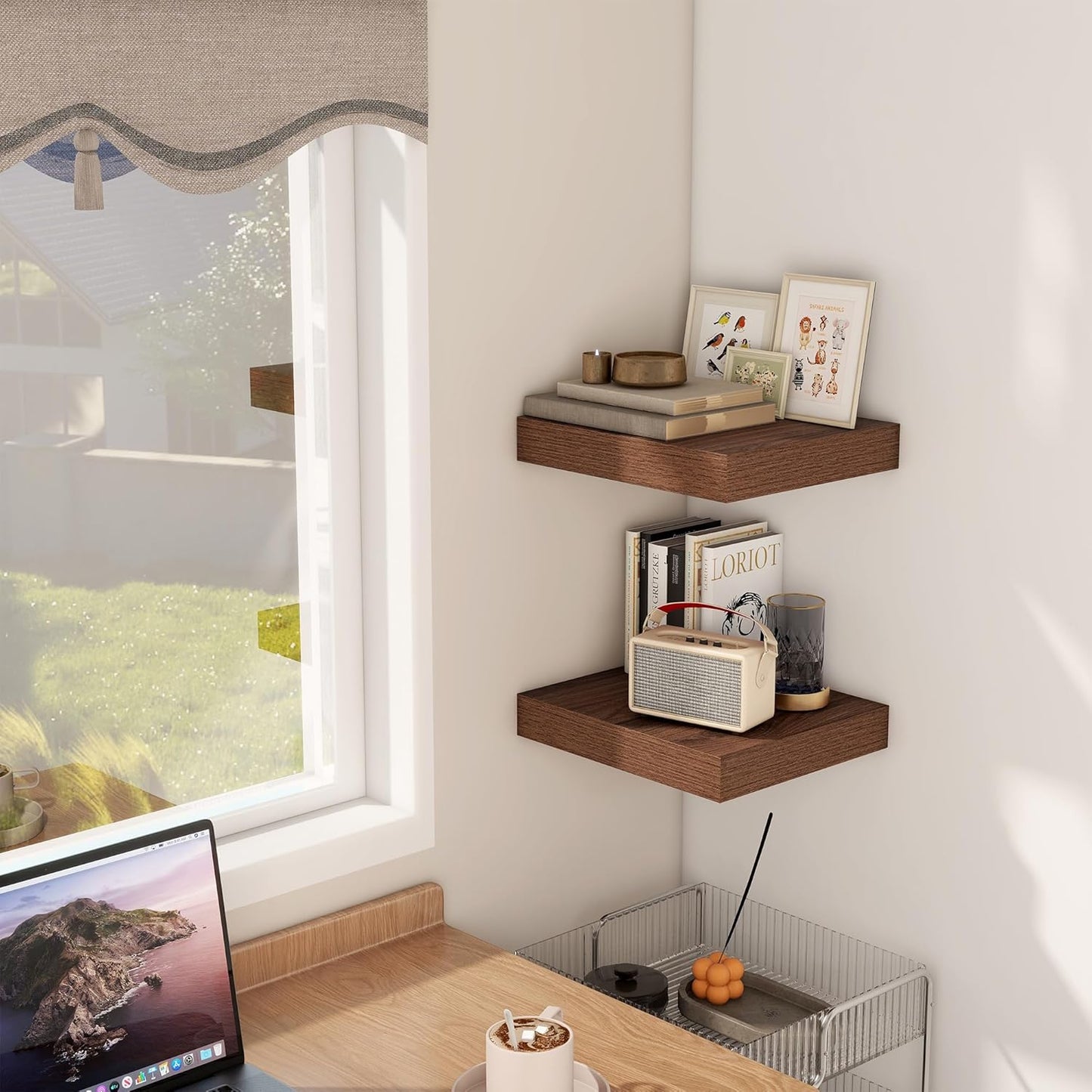 Fun Memories 12 Inch Floating Shelf, Rustic Wood Wall Shelves for Wall Decor & Storage, 12 x 12
