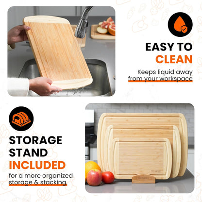 Bamboo Cutting Board Set – Charcuterie & Chopping Boards for Kitchen, Large & Small Sizes, Safe