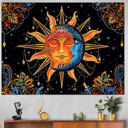 Lunerfex Sun and Moon Tapestry Mandala Wall Tapestry, Cute Tapestries for Bedroom Ceiling