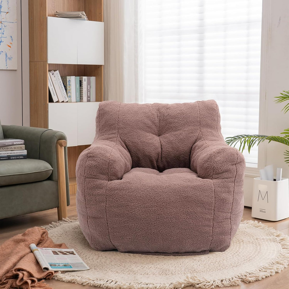 Recaceik Bean Bag Chairs, Tufted Soft Stuffed Bean Bag Chair with Filler, Fluffy Lazy Sofa Chair