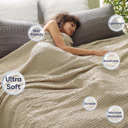 PHF Ultra Soft Waffle Weave Throw Blanket 50"x 60"- Washed Lightweight Breathable Cozy Woven