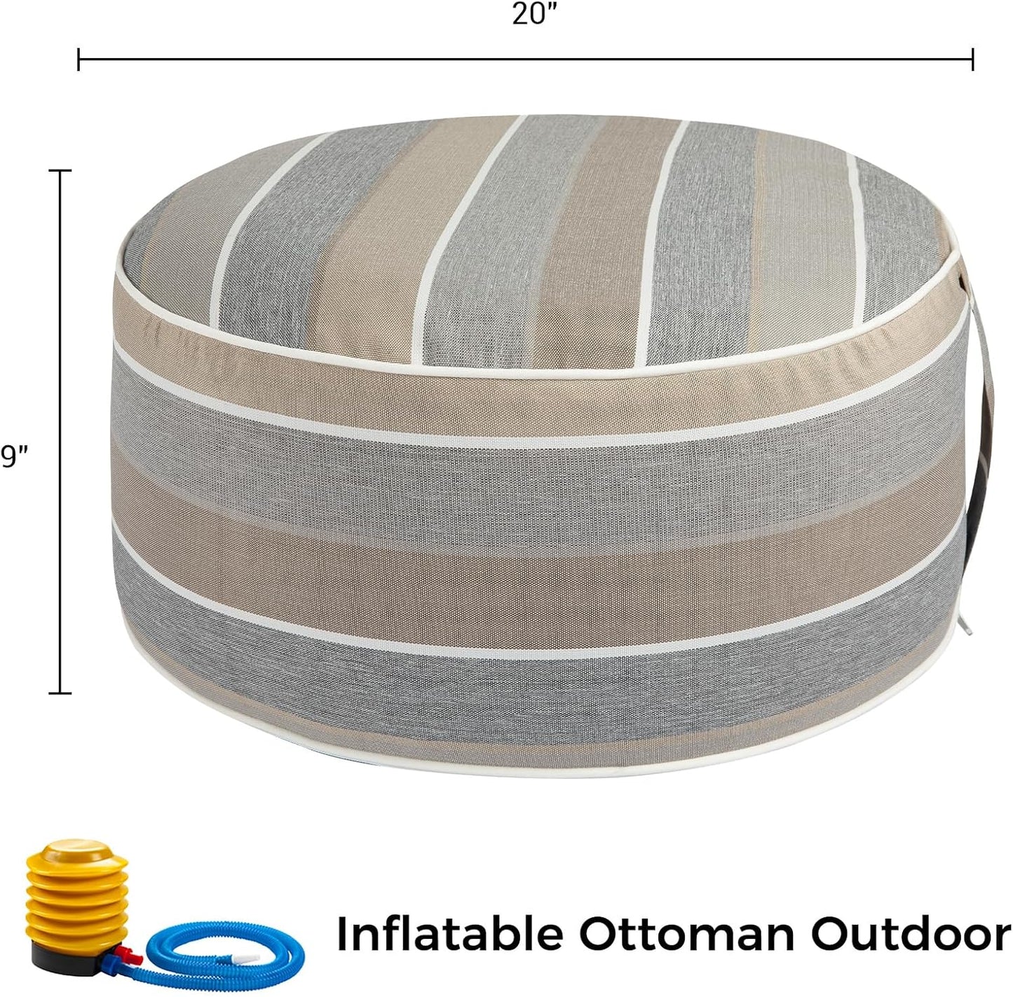 FUNHOME Inflatable Outdoor Ottoman with Air Pump,20"x9" Portable Patio Pouf,Water