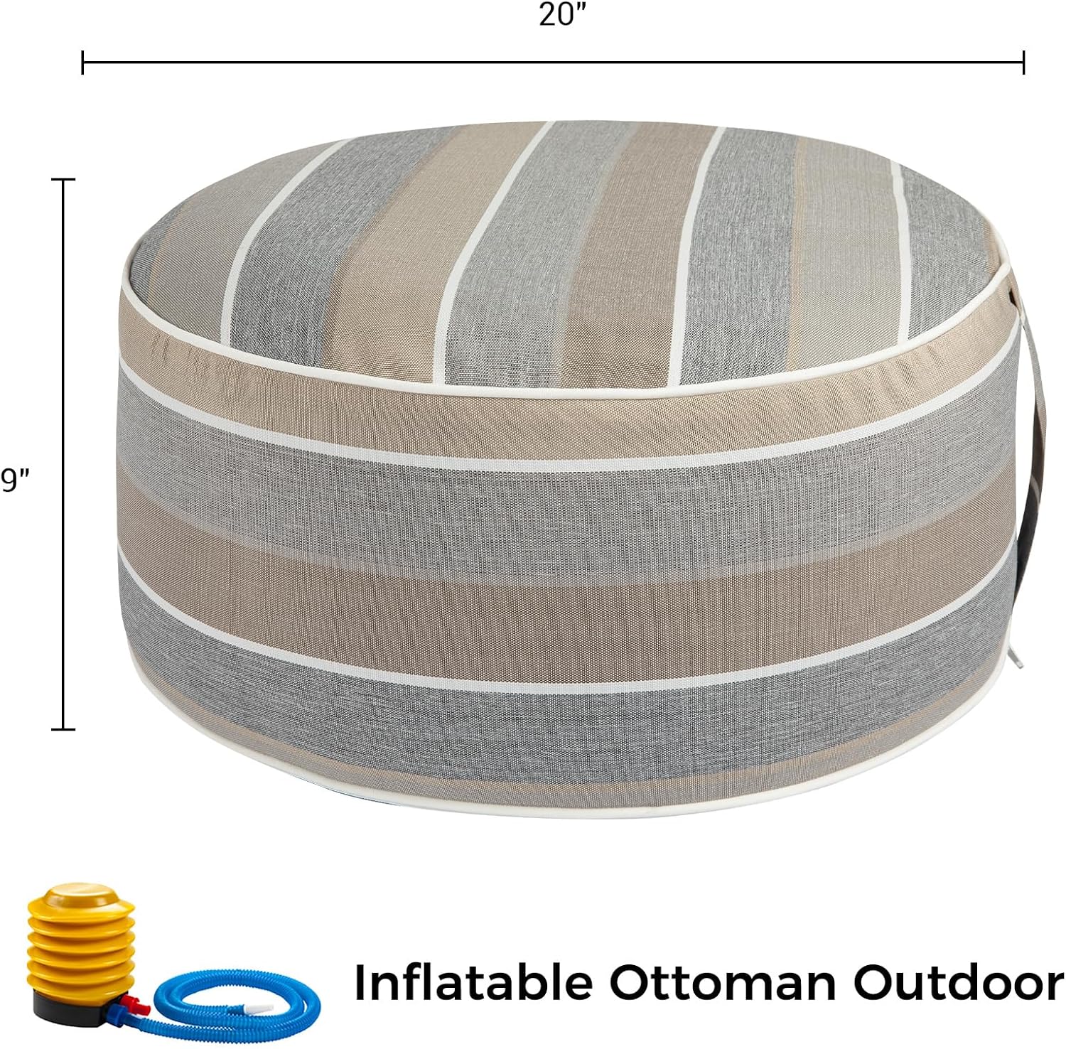 FUNHOME Inflatable Outdoor Ottoman with Air Pump,20"x9" Portable Patio Pouf,Water