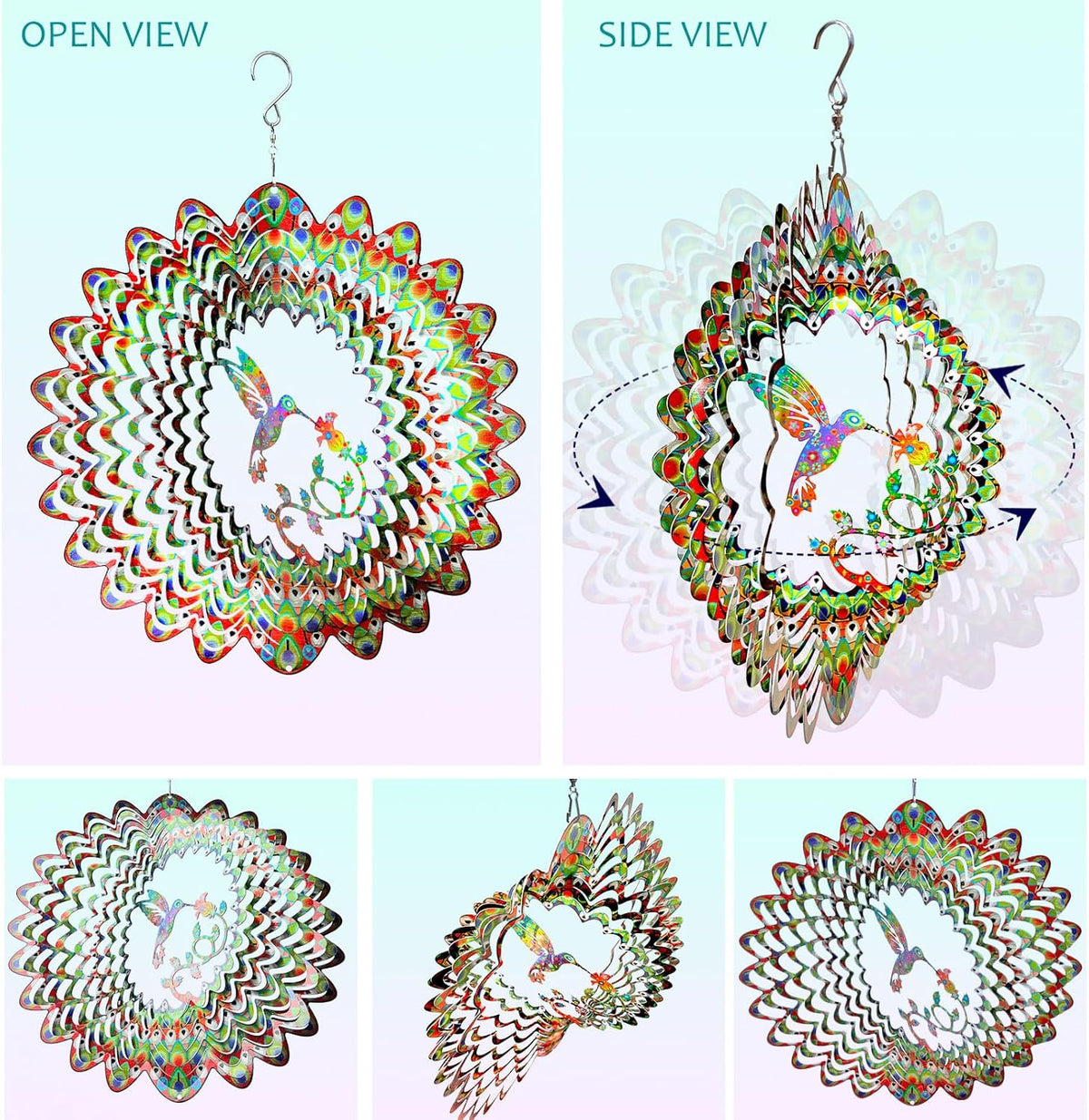 Hummingbird Wind Spinner for Yard and Garden,12in 3D Wind Spinner Hummingbird Gift for