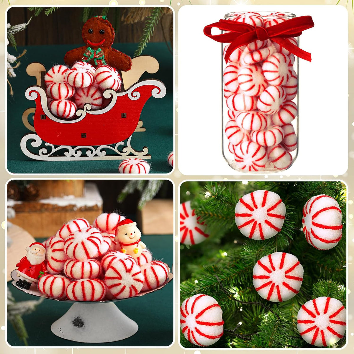 36 Pcs Felt Peppermint Decoration Christmas Wool Peppermints Christmas Arts Crafts Supplies, DIY