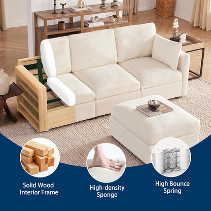 Tbfit 85" Convertible L Shaped Couch, Sectional Sofa for Living Room,Chenille Cloud Couch with