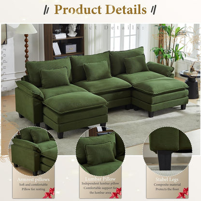 URRED Modular Sectional Sofa Comfy Cloud Couch, Modern Corduroy Sofa Sleeper Deep Seat Couches with