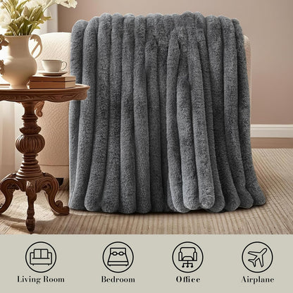 Amélie Home Faux Fur Throw Blanket for Couch, Ultra Cozy Fuzzy Fluffy Fur Luxurious Soft Striped
