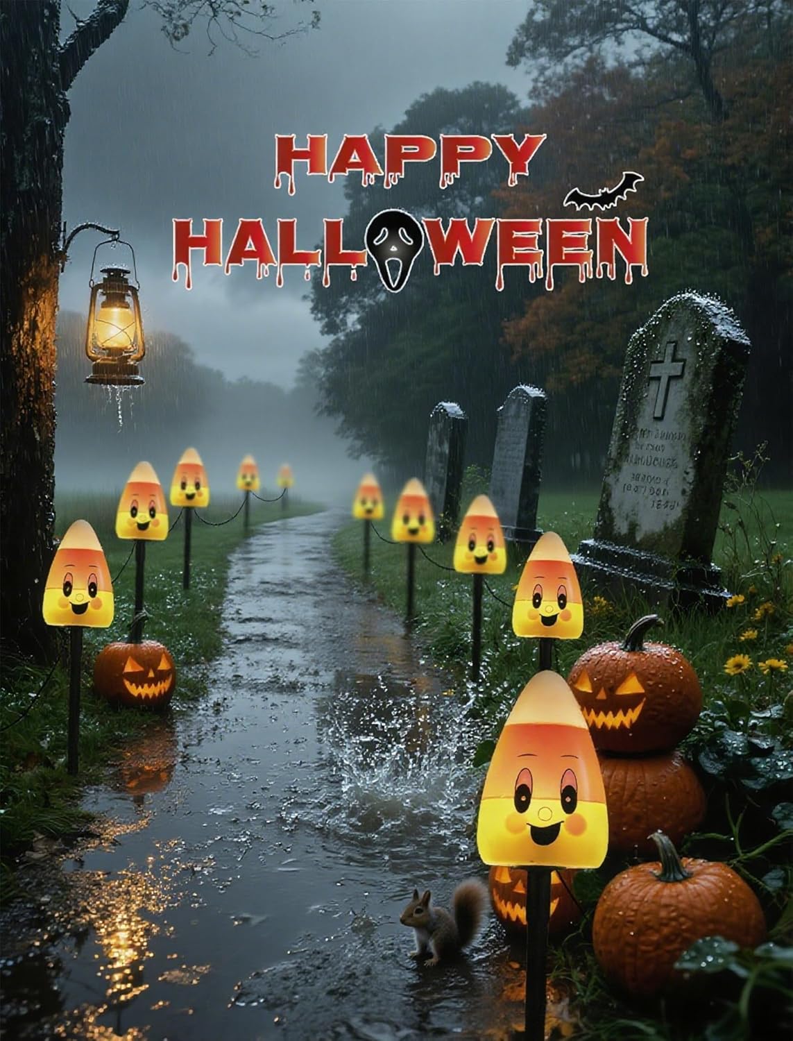 5 Pack Enchanting Candy Corn Pathway Lights Outdoor, UL Certified Plug-in Halloween Decorations
