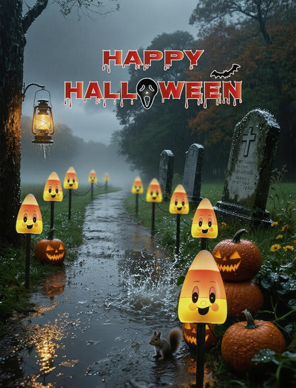 5 Pack Enchanting Candy Corn Pathway Lights Outdoor, UL Certified Plug-in Halloween Decorations