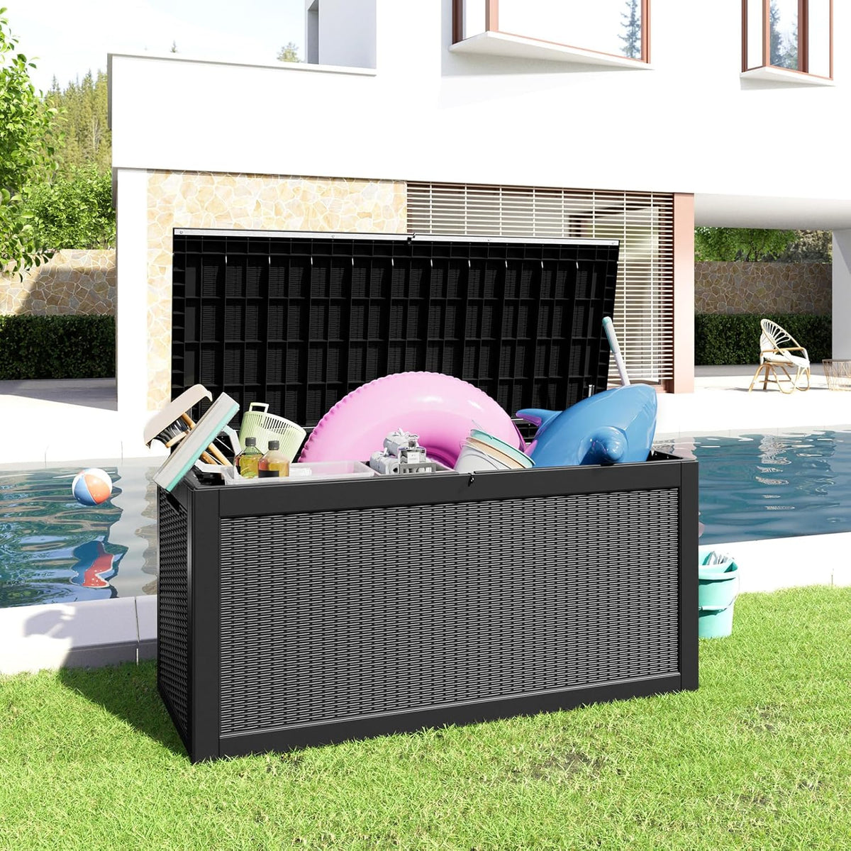 260 Gallon Resin Deck Box, Lockable Patio Outdoor Storage Box for Furniture, Garden Tools and Tools