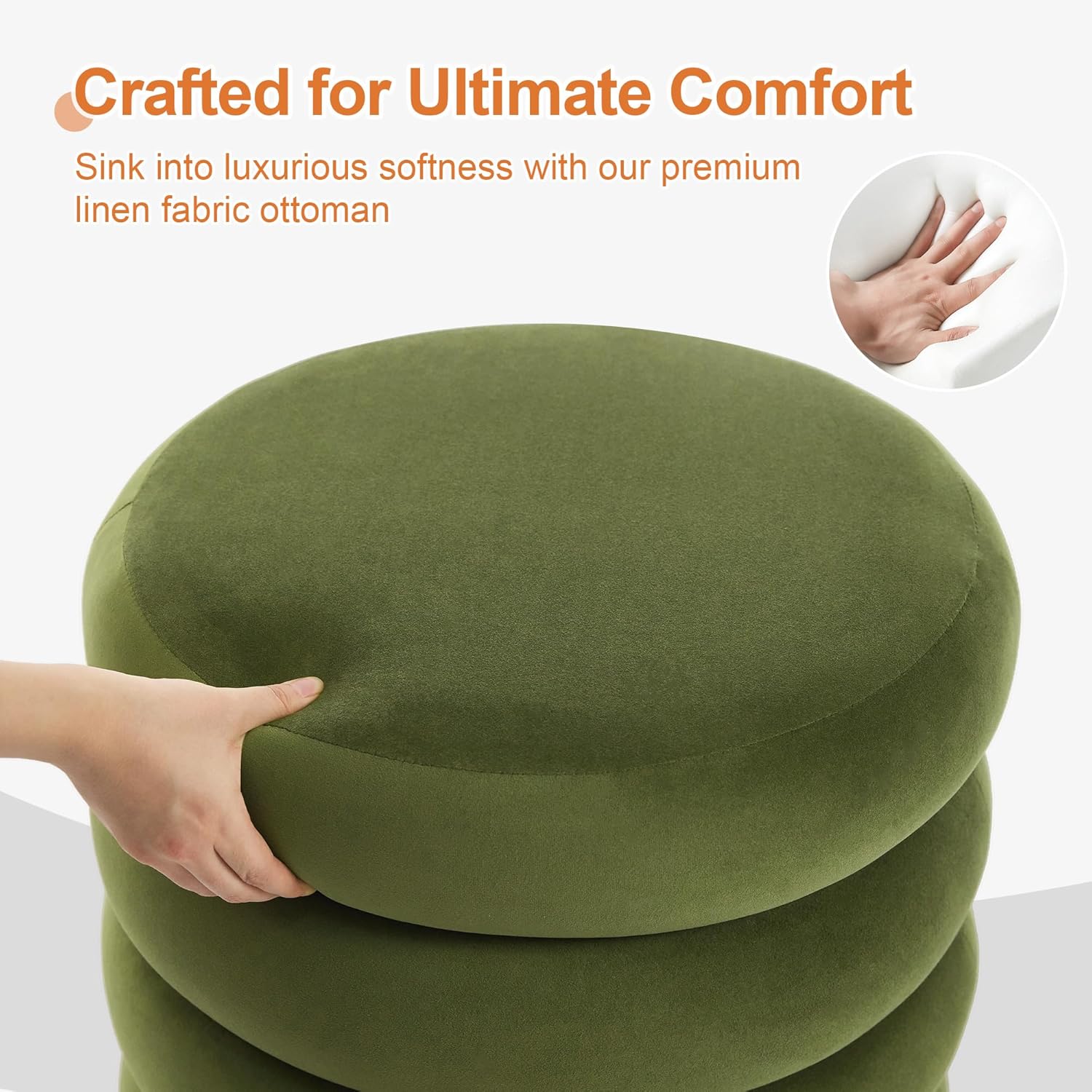 ONEVOG Round Storage Ottoman, 20" Small Ottomans Table with Removable Lid, Velvet Fabric Soft