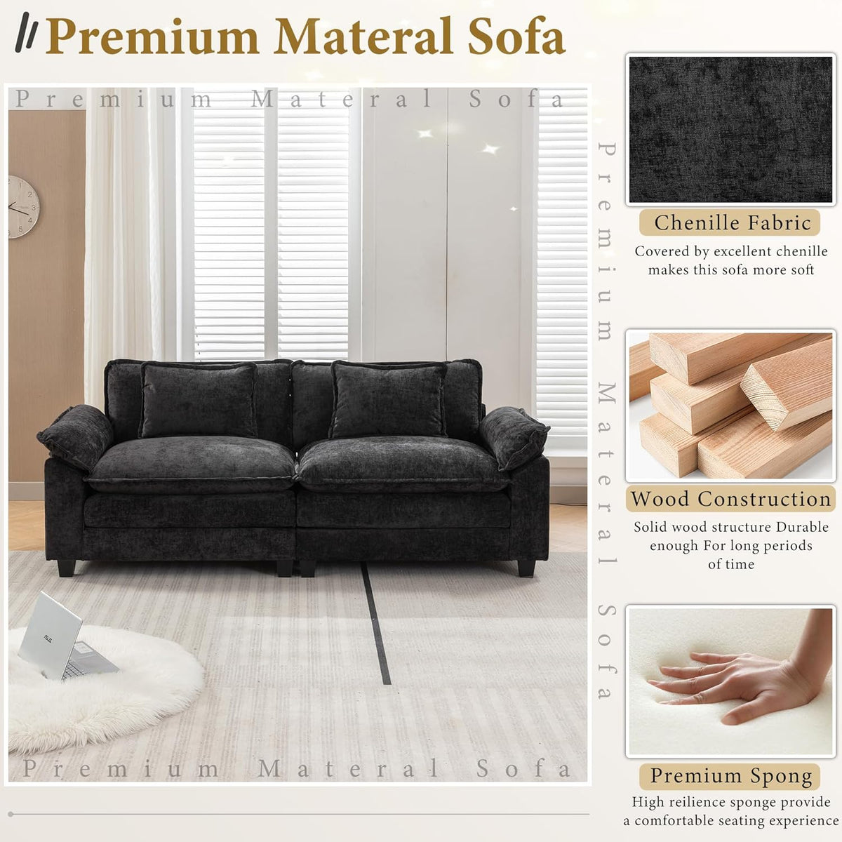 URRED Modular Sectional Sofa Comfy Cloud Couch, Modern Chenille Sofa Sleeper Deep Seat Couches with