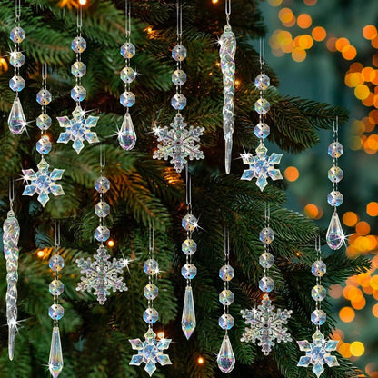 80pcs Christmas Crystal Snowflake Ornaments for Tree - Iridescent Christmas Acrylic Snowflakes Drop