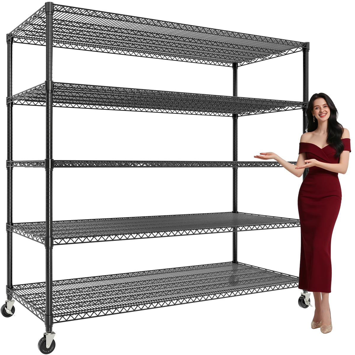 Garvee 5-Tier Storage Shelves Metal Shelving Units with Wheels for Garage