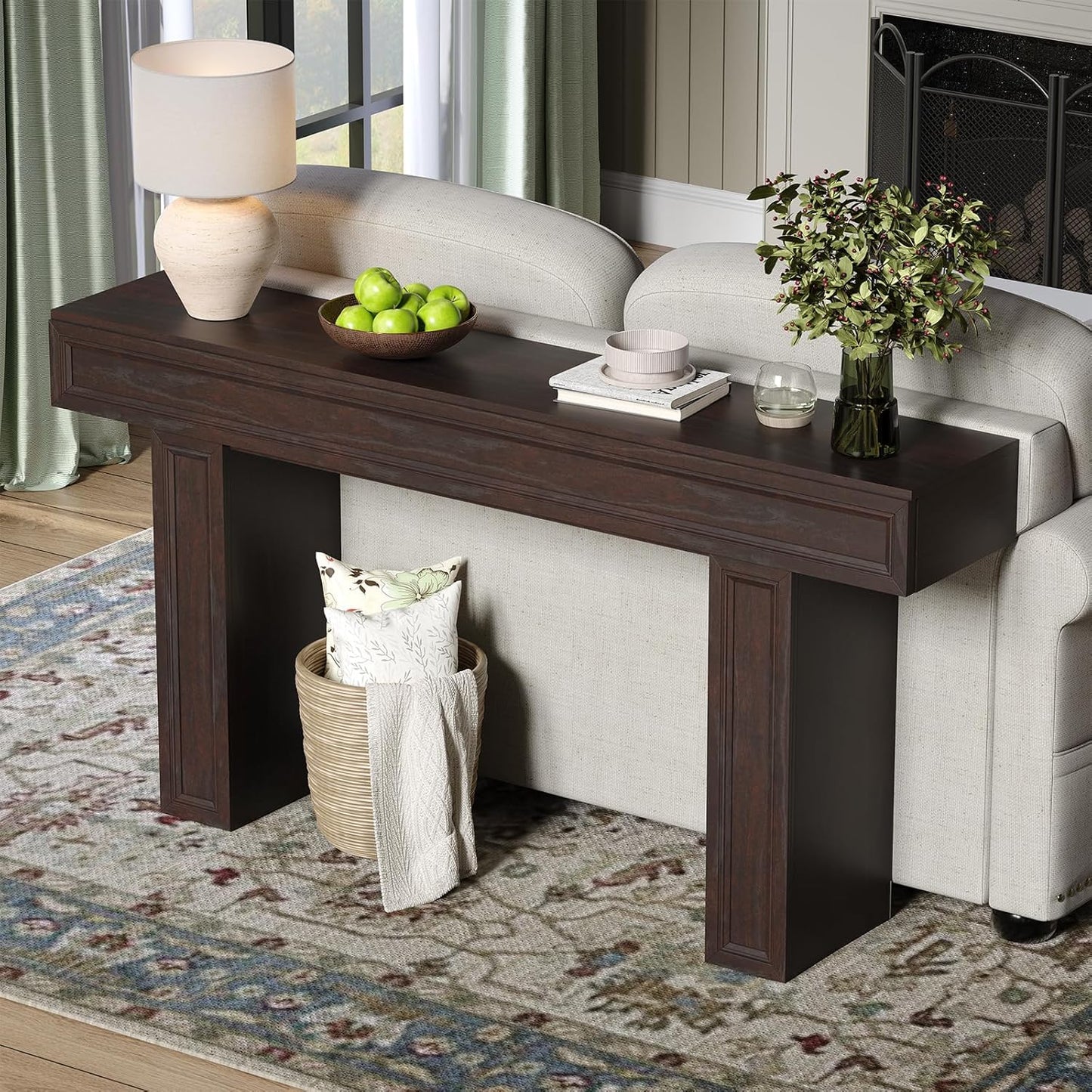 Rresyet 63 Inch Long Console Table, Sofa Table Behind Sofa, Wooden Entryway Table, Farmhouse