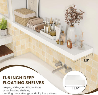 White Floating Shelves for Wall - 55 Inch Wide x 12 Inch Deep Wall Shelves Set of 1 - Rustic White