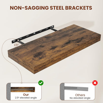 12" Deep Floating Shelves for Wall 24 Inches Long, Heavy Duty Wall Shelves for Bedroom Bathroom