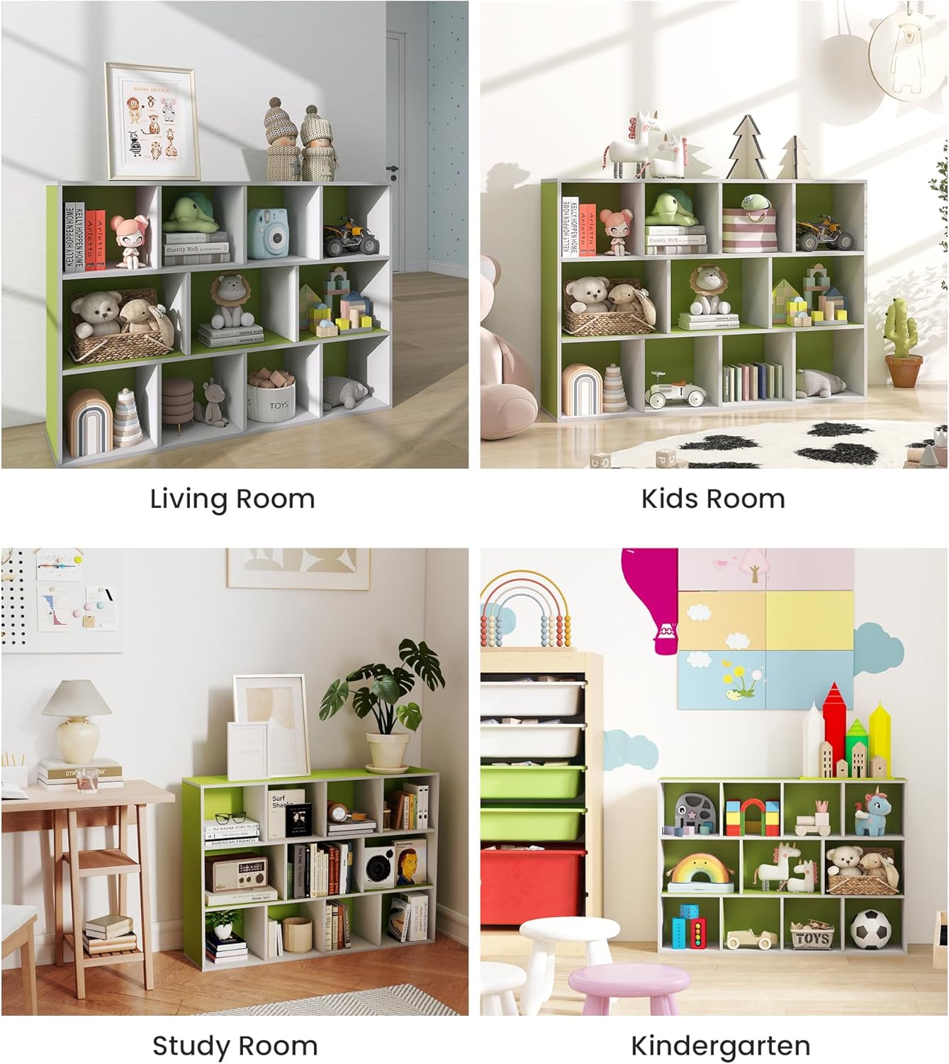 11 Cube Small Kids Bookshelf & Toy Organizer – Wooden Cube Bookcase for Playroom Organization and
