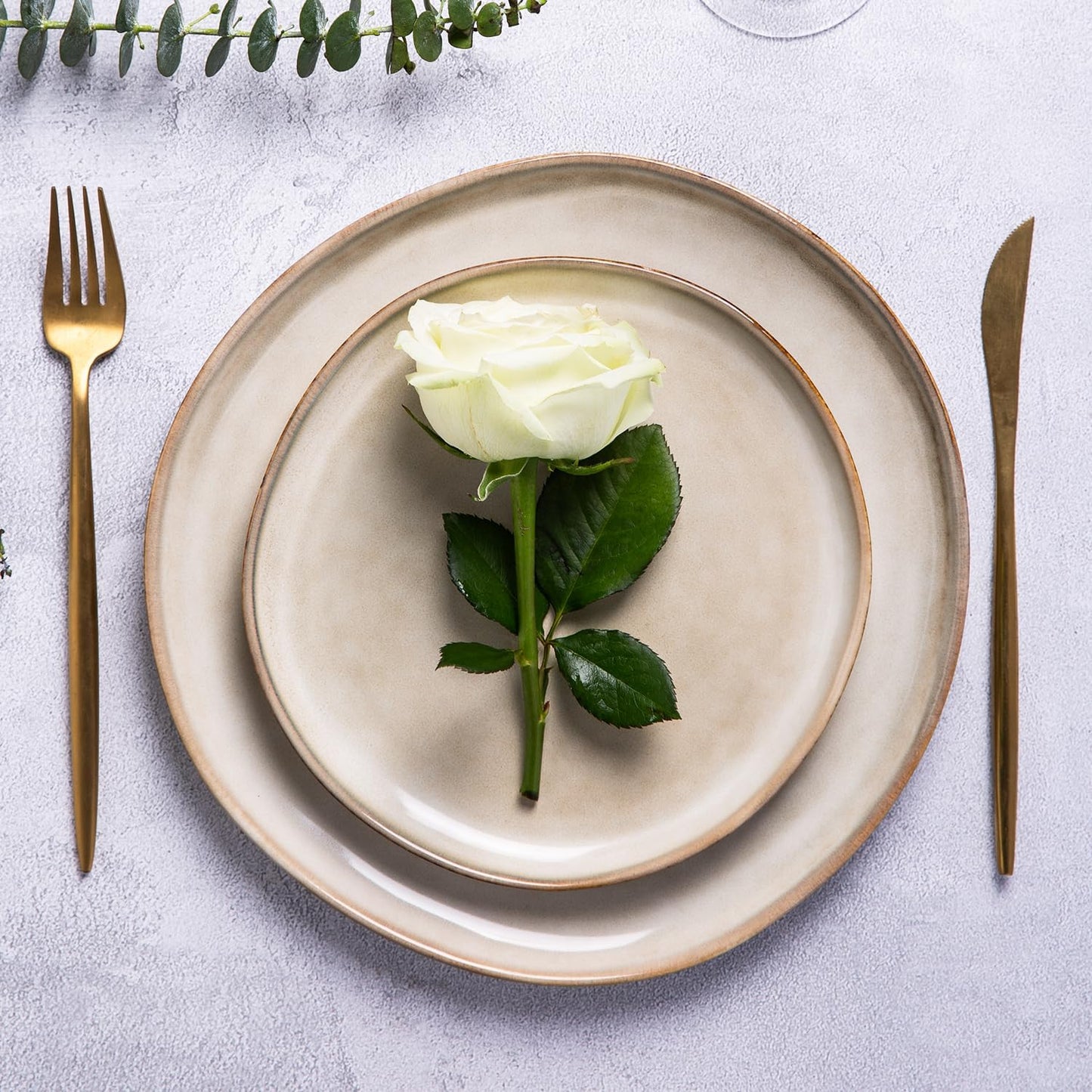 AmorArc Ceramic Dinnerware Sets,Handmade Reactive Glaze Stonewre Plates and Bowls Sets,Highly Chip