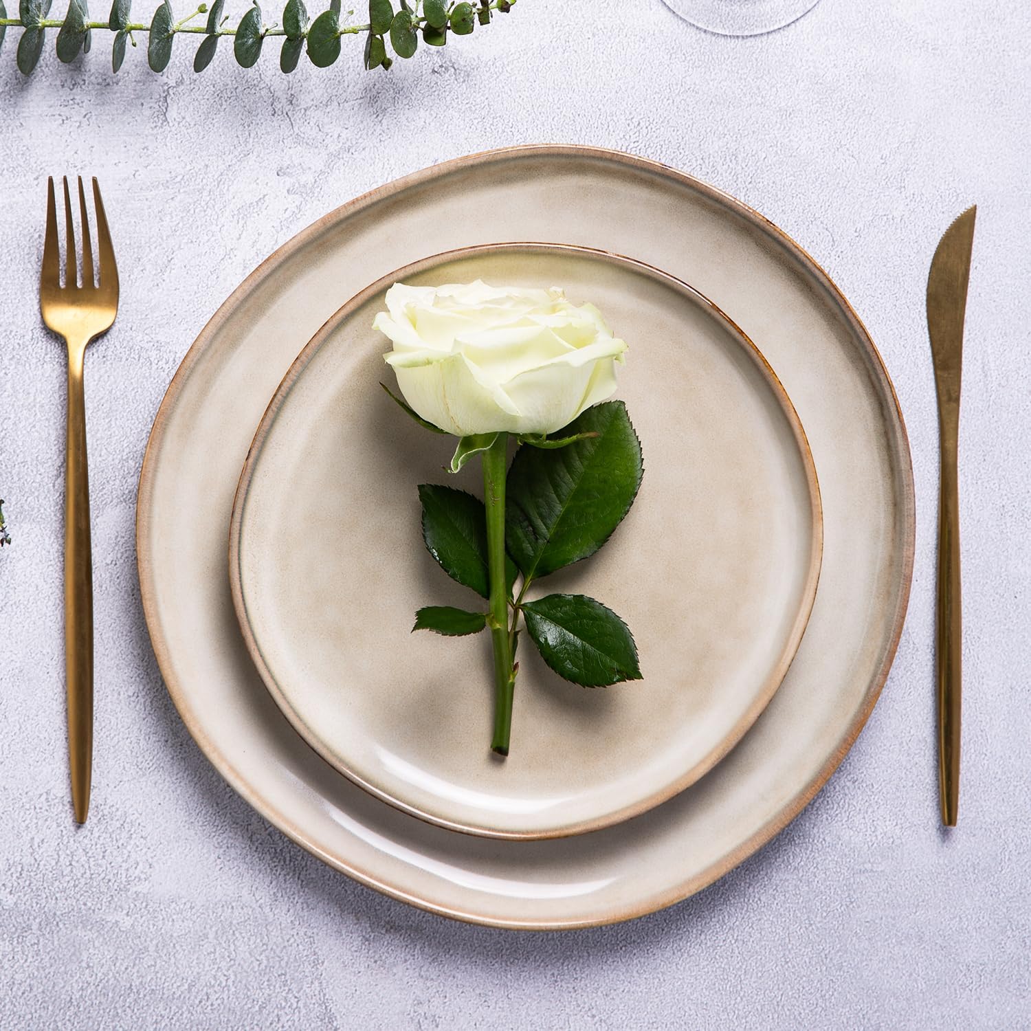 AmorArc Ceramic Dinnerware Sets,Handmade Reactive Glaze Stoneware Plates and Bowls Sets,Highly