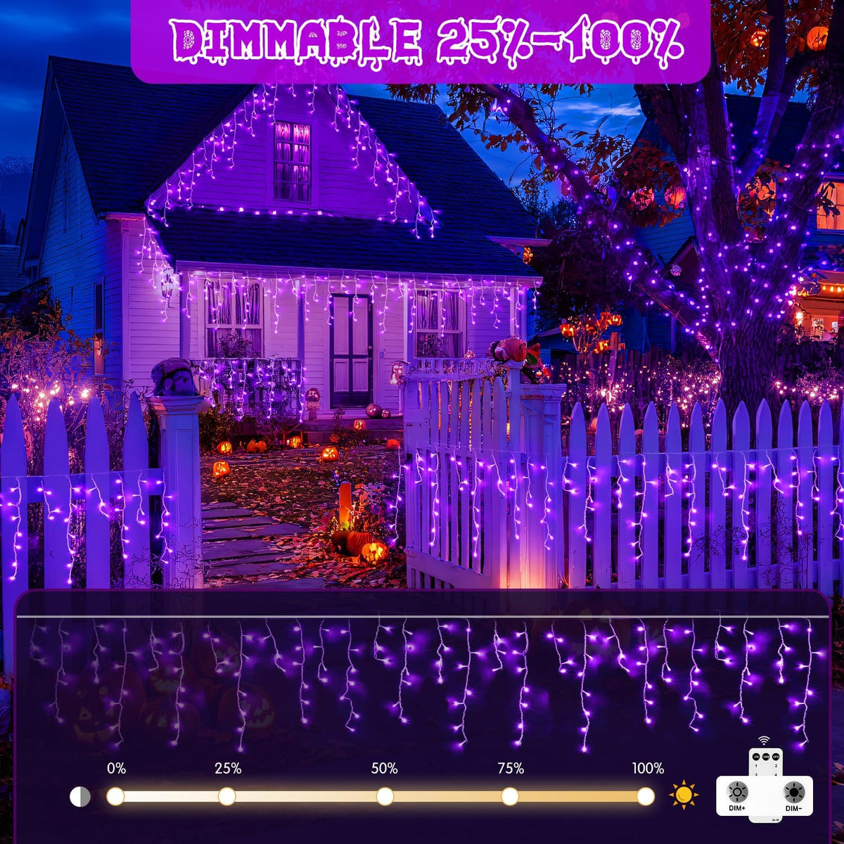 JMEXSUSS Purple Halloween Lights Outdoor, 800 LED Purple Icicle Lights Outdoor Waterproof, 8 Modes