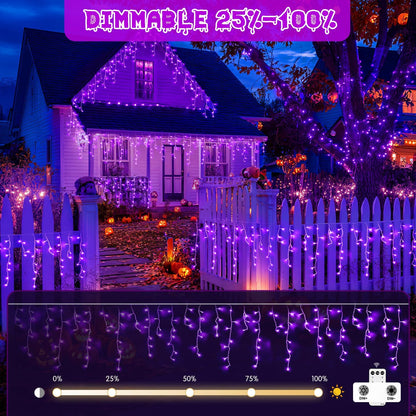 JMEXSUSS Purple Halloween Lights Outdoor, 800 LED Purple Icicle Lights Outdoor Waterproof, 8 Modes