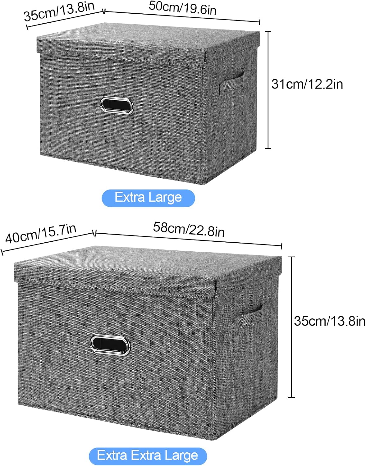 Large Linen Fabric Foldable Storage Bins with Removable Lid and Handles, Washable Storage Box