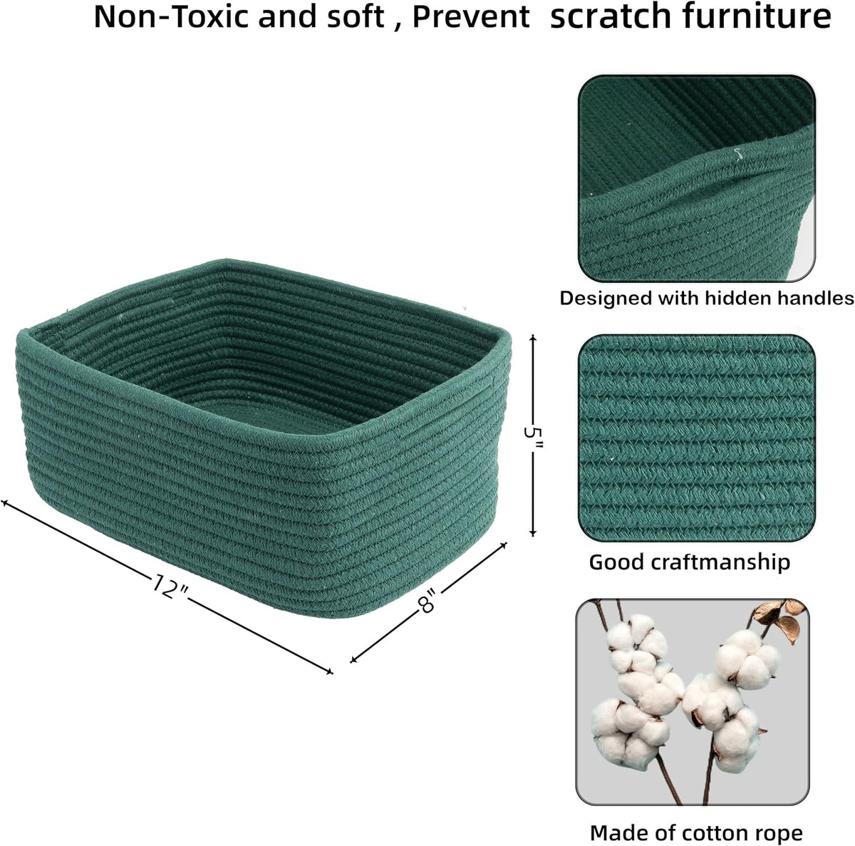 Small Woven Storage Baskets 12“X8”X5“ Decorative Rope Bins for Organizing Shelves, Closets, and