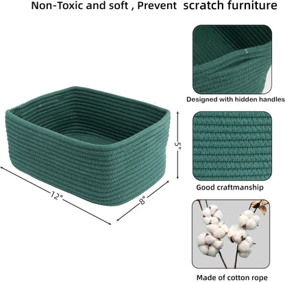 Small Woven Storage Baskets 12“X8”X5“ Decorative Rope Bins for Organizing Shelves, Closets, and
