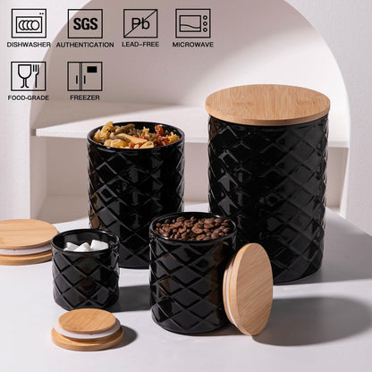 Sweejar Ceramic Canisters Sets for Kitchen Countertop, Relief Food Storage Jar with Bamboo Lid