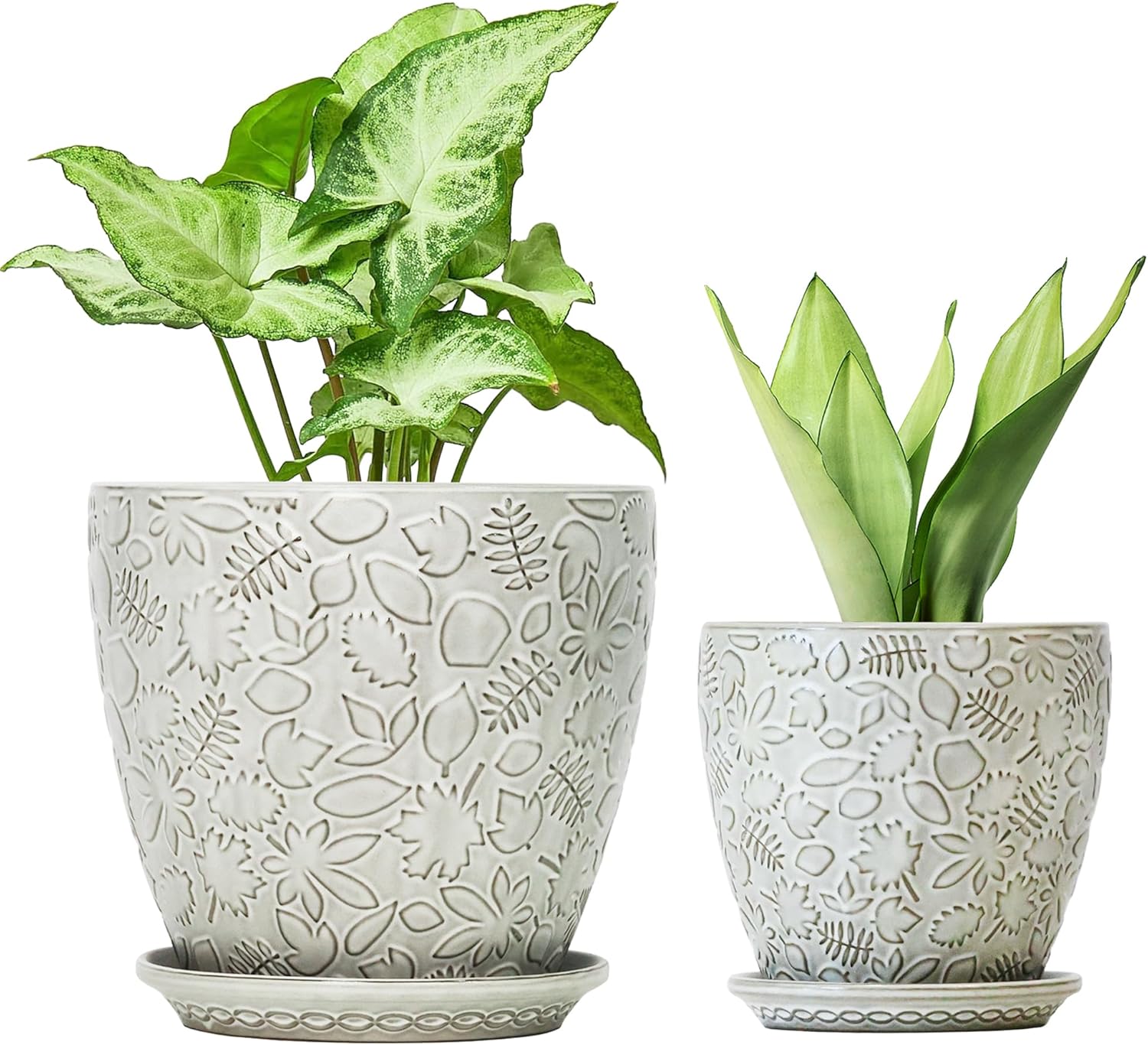 8 Inch + 6 Inch Retro Ceramic Planter Set of 2 with Drainage Hole and Saucer for Multiple Plants